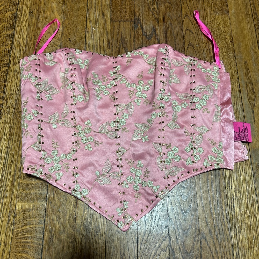 BETSEY JOHNSON vintage Y2K Pink Floral Embroidered Corset Top